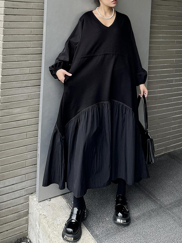 Xitao Платье А-силуэта с V-образным вырезом и длинными рукавами DMJ5008