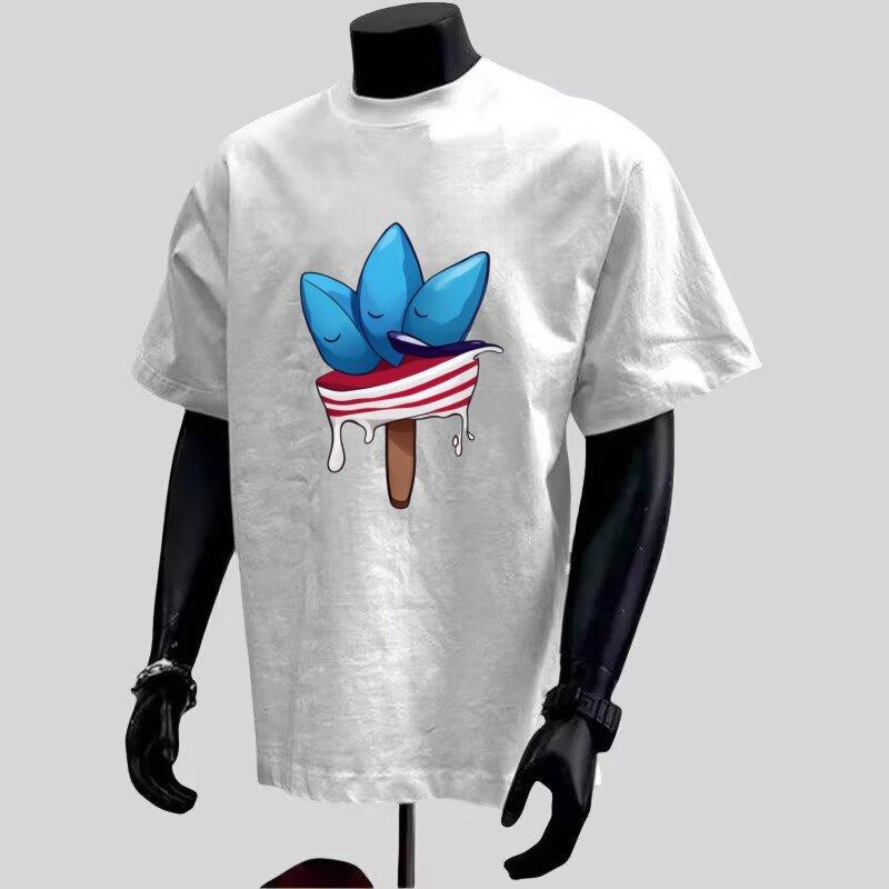 Summer Simple and Luxurious Printed Unisexs Shortsleeved Tshirt 100 Pure Cotton Unisexs Tshirt Roundneck Casual Couples Top
