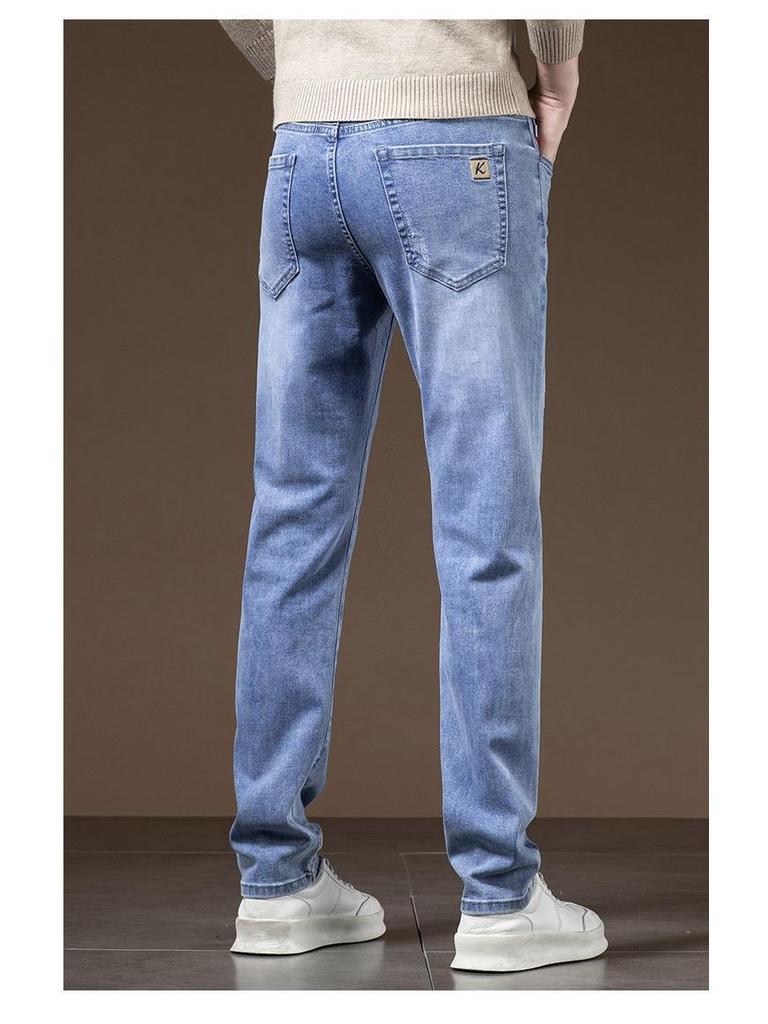 Men's Slim Fit Straight Leg Jeans - Whiskered Washed Long Pants for Autumn/Winter 2025