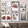 Winter Scenery Picture Canvas Painting Wall Art Modern Snow Elk Red House Poster and Print for Christmas Home Living Room Decor