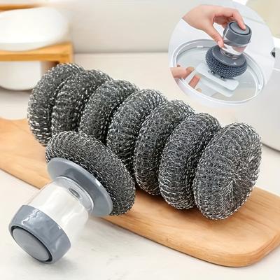 Инструмент для чистки горшков Тип пресса Автоматическое добавление жидкости и промывка Щетка для мытья посуды Щетка для чистки кухонной и бытовой плиты Шарик из стальной проволоки