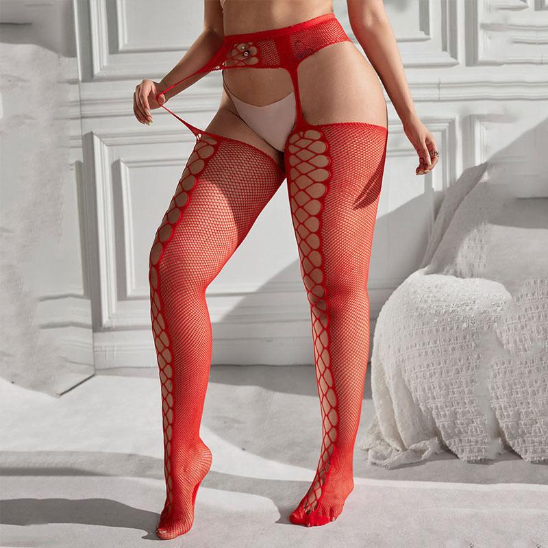 Plus Size Women Sexy Tights Crotchless High Elastic Stockings Lingerie Fishnet Stocking