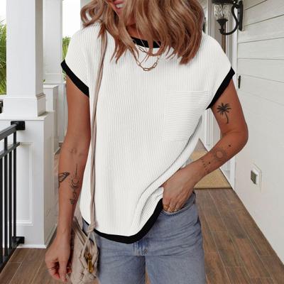 Yousheng женская футболка с круглым вырезом, коротким рукавом, карманом, украшением, футболка с цветными блоками, свободная футболка, одежда для отдыха