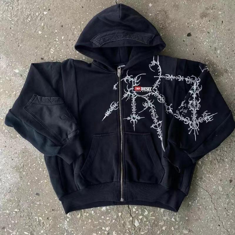 Black Zip-up Hoodie Goth Skull Butterfly Pattern New In Hoodies & Sweatshirts Gothic Harajuku Couple Outfit Outerwears