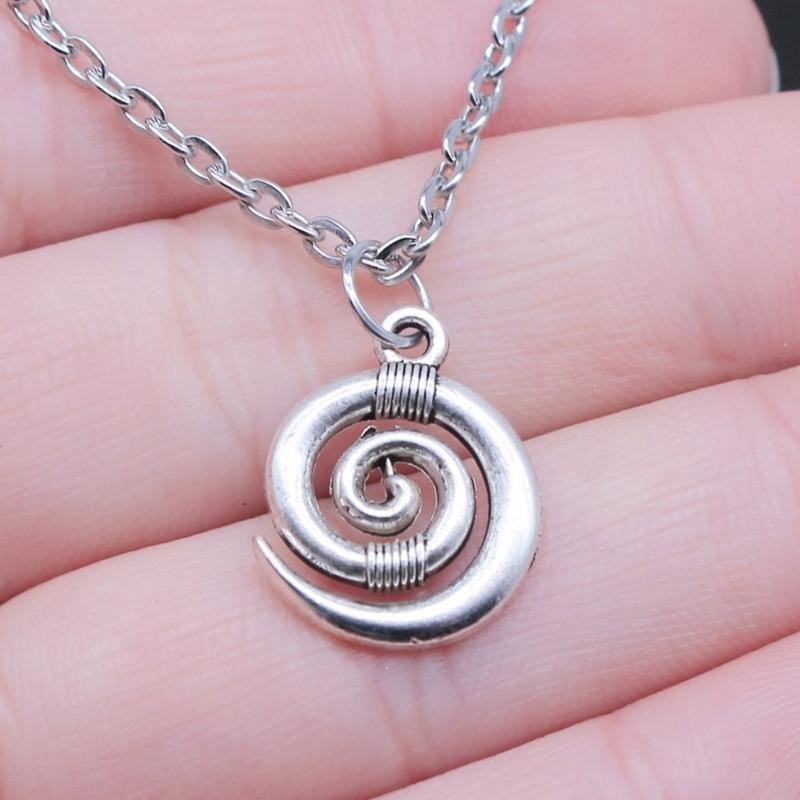 Fashion Simple Necklace Vintage Antique Silver Color Vortex Symbol Pendant Necklace 15x19mm Durable Alloy Neck Chain