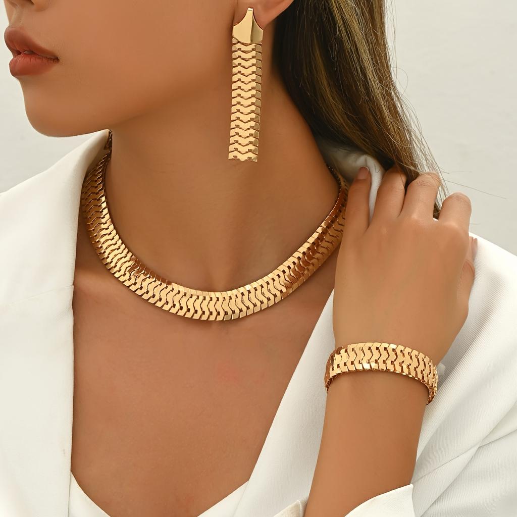 Набор украшений из 3 предметов, 14K золотое покрытие, классический панк-стиль, железо, для повседневной носки и вечеринок, универсальный для всех сезонов