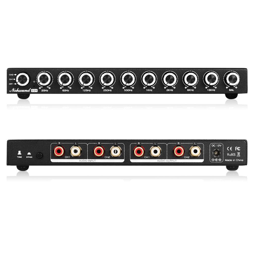 Nobsound HiFi 9 Band Stereo EQ Preamp Analog Equalizer Audio Processor for Home/Car