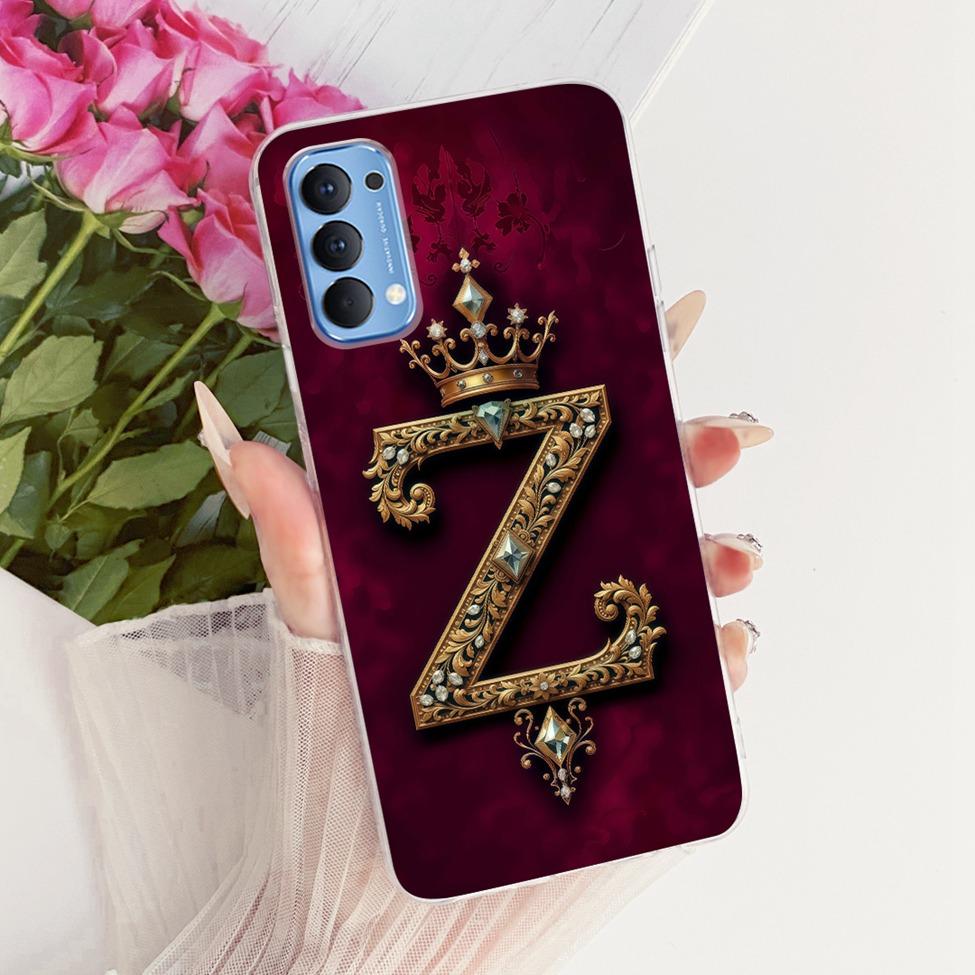 Transparent For Oppo Reno4 4G Case CPH2113 Luxury Crown A-Z Letters 2D Flat Pattern Soft Bumper For Oppo Reno 4 4G Phone Case