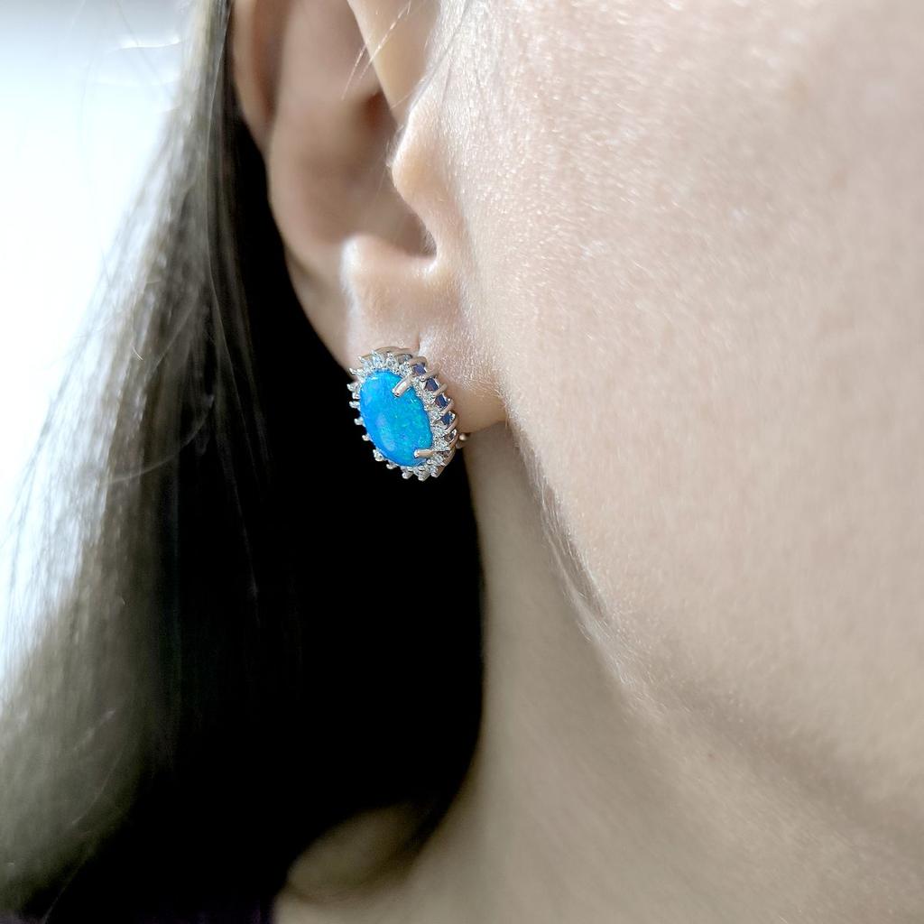 Silver Earrings with Opal 2.616ct, Cubic Zirconia (2174240)