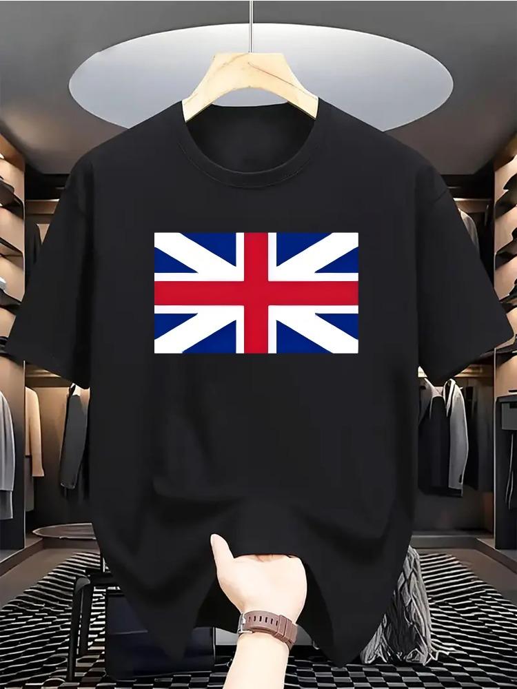 Heavy duty pure cotton men's loose T-shirt able British flag printed short sleeved round neck c
