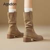 Augustine Western Cowboy Boots Women's 2025 New Autumn and Winter Black Pile Short Boots Coarse Heel Knight Martin Boots