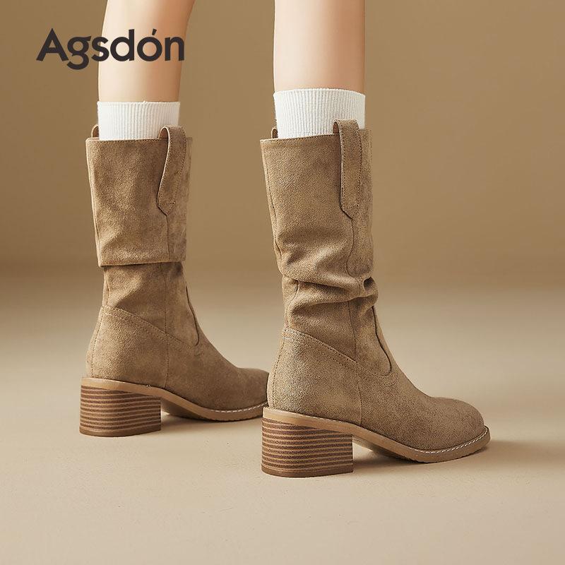 Augustine Western Cowboy Boots Women's 2025 New Autumn and Winter Black Pile Short Boots Coarse Heel Knight Martin Boots