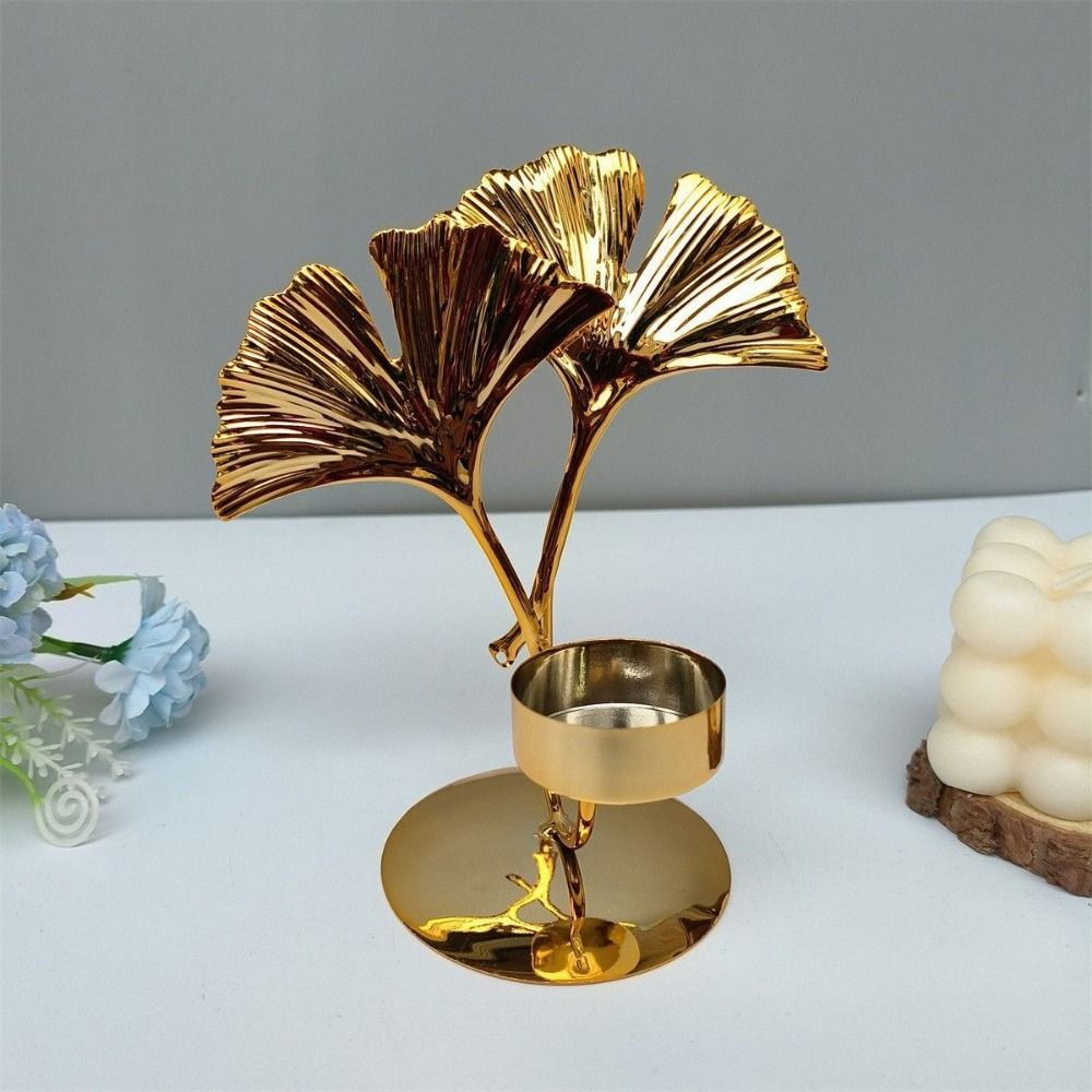 Handmade Ginkgo Candle Holder Exquisite Metal Candlestick Romantic Nordic Candle Holder  Home Decor