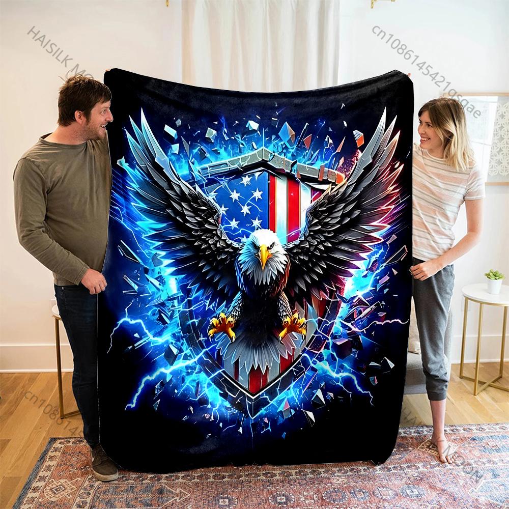 Bald Eagle and Flag Art Blanket Warm Soft Fluffy Kids and Adults Sofa Bed Throw Blanket for Home Travel Camping Large Size