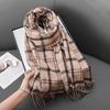 High Looking Imitation Cashmere Retro Hoop Yarn Plaid Scarf for Women Autumn and Winter Fashion Warm Tassel Shawl Scarf