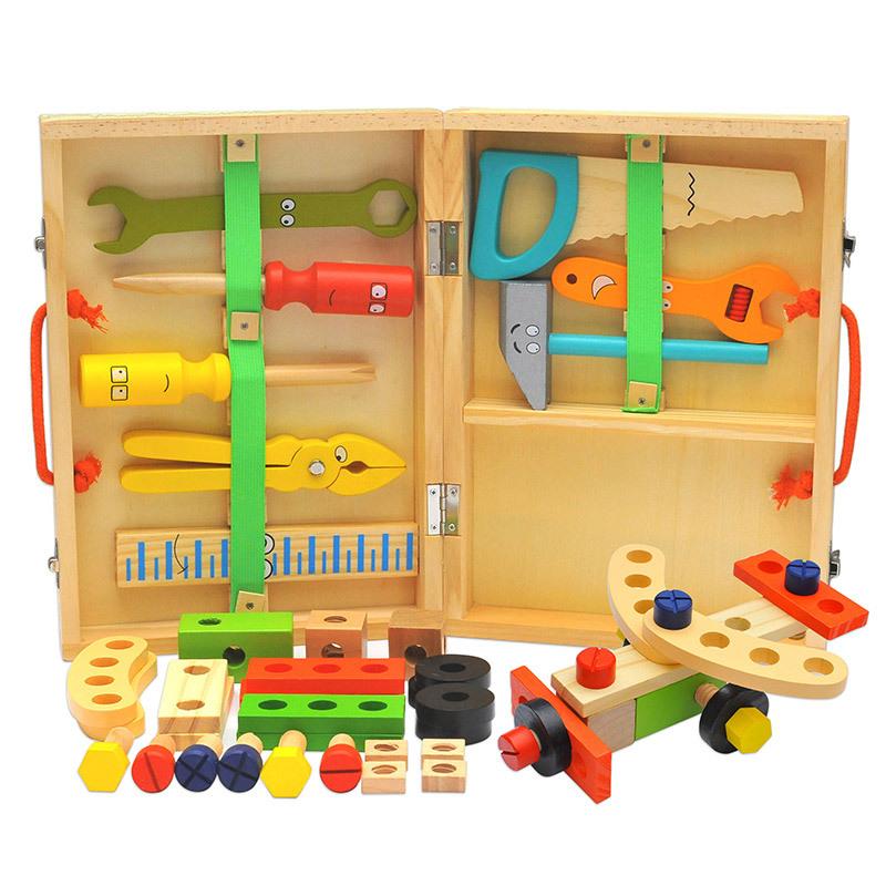 Kids Wooden Toolbox Montessori Pretend Play Tool Children Nut Screw Assembly Simulation Repair Carpenter Educational Puzzle Toy