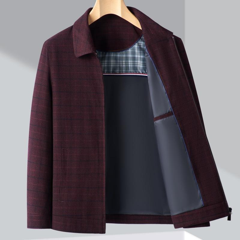 Весенние и осенние высококачественные куртки для мужчин, среднего и пожилого возраста, деловые шерстяные куртки для мужчин, повседневные свободные топы с клетчатыми лацканами