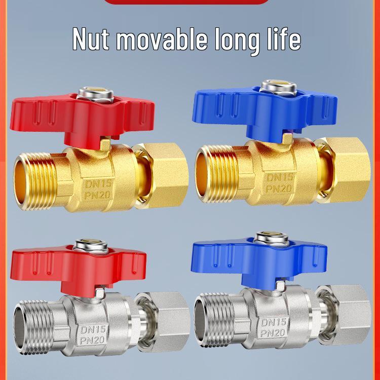 Full Copper Water Heater Union Ball Valve, Male/Female Thread, 6 to 4 Points Large Flow for Wall-Hung Boiler