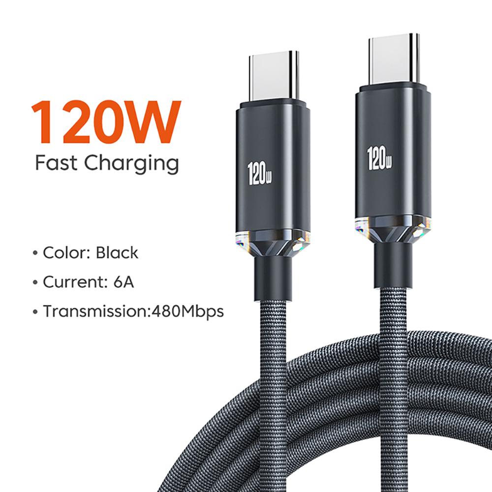 Кабель USB C — Type C 120 Вт 6 А PD Сверхбыстрая зарядка Кабель для передачи данных для iPhone 15 Pro Max Samsung S24 S23 Xiaomi Redmi Зарядный кабель