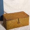Woven Storage Baskets Wicker Storage with Lid Woven Storage Box Woven Natural Reed Storage Basket for Bookshelves Desks