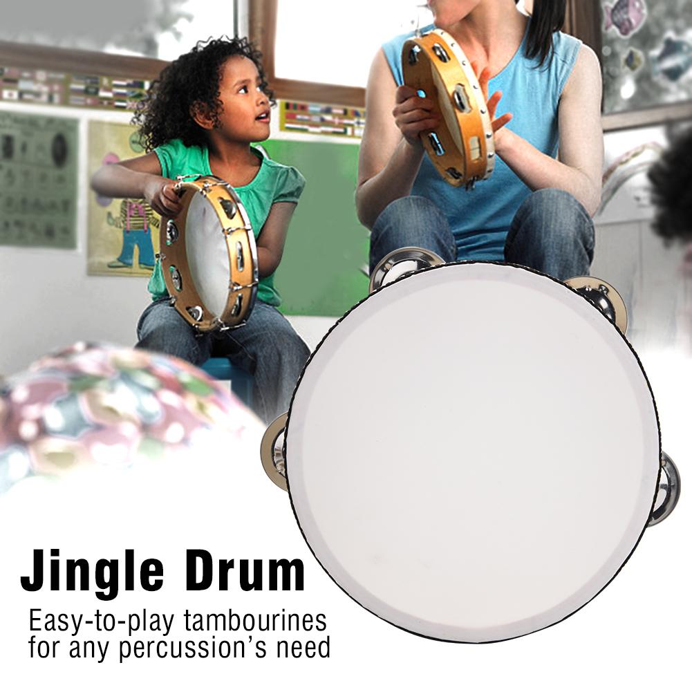 Wooden Handheld Tambourine Hand Drum with Bells Jingles for Early Education (6in)