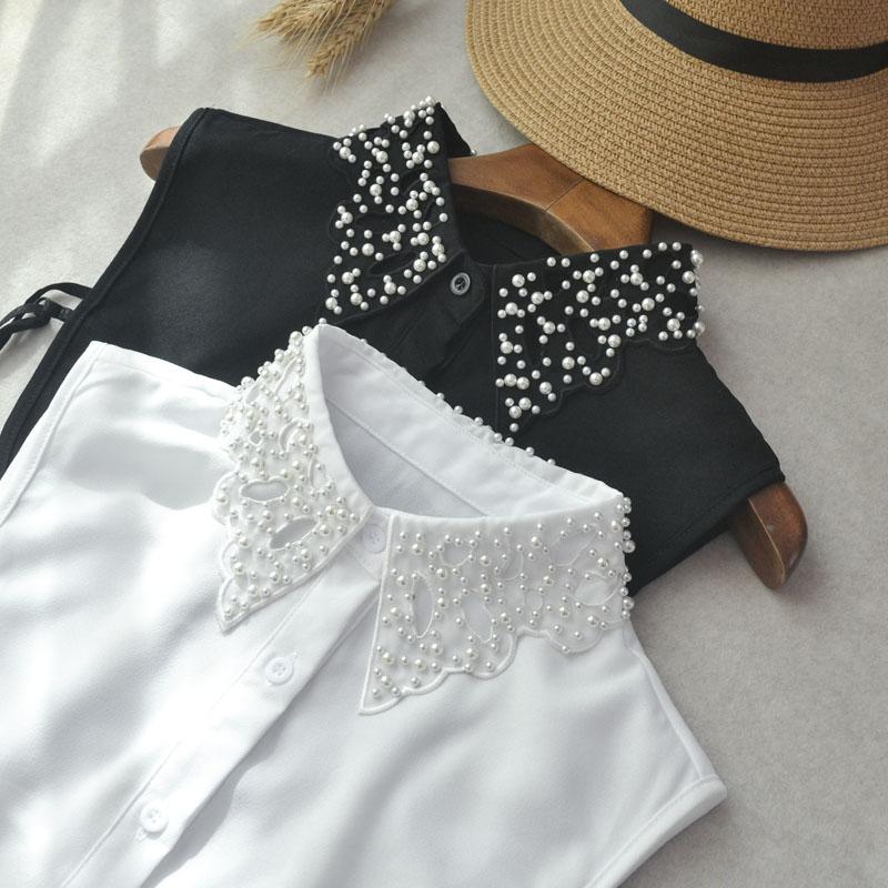 Elegant Beaded Women Fake Collar Shirt Black Embroidery Detachable Collar Fake Women Vintage False Collar Removable Nep Kraagie
