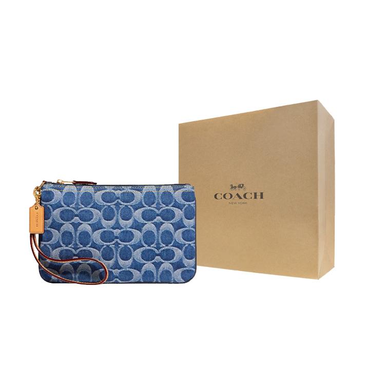New COACH Fabric Clutch Wrist Bag Medium Size Women's Denim Blue CA538-B4UDF