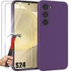 Case + 2 Tempered Glasses - BOOLING - for Samsung Galaxy S24 - Soft Silicone - Dark Purple - Shockproof