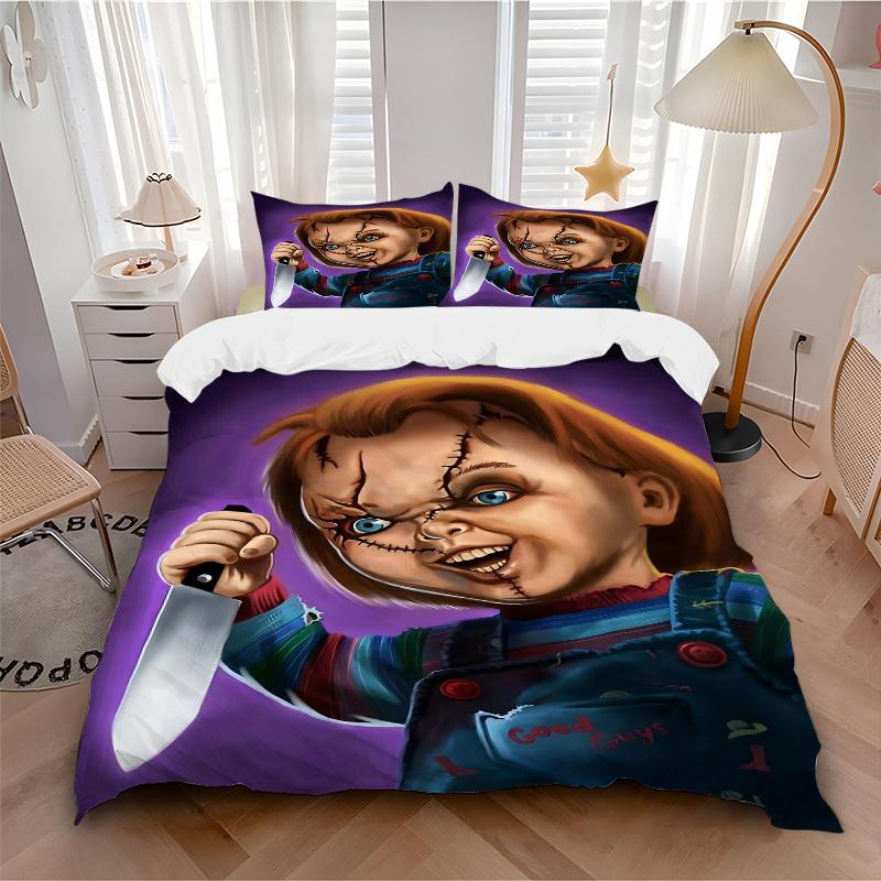 3pcs Chucky's Creepy Carnival Bedding Set - 1 Soft Quilt Cover + 2 Pillowcases, Machine Washable - Suitable for All Seasons, Perfect Gift fo