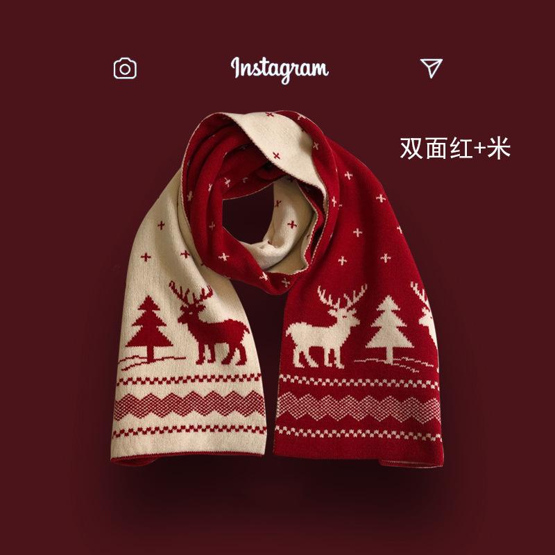 Christmas Gift Red Deer Scarf for Women, Warm and Extended Ins, Cute Student Scarf