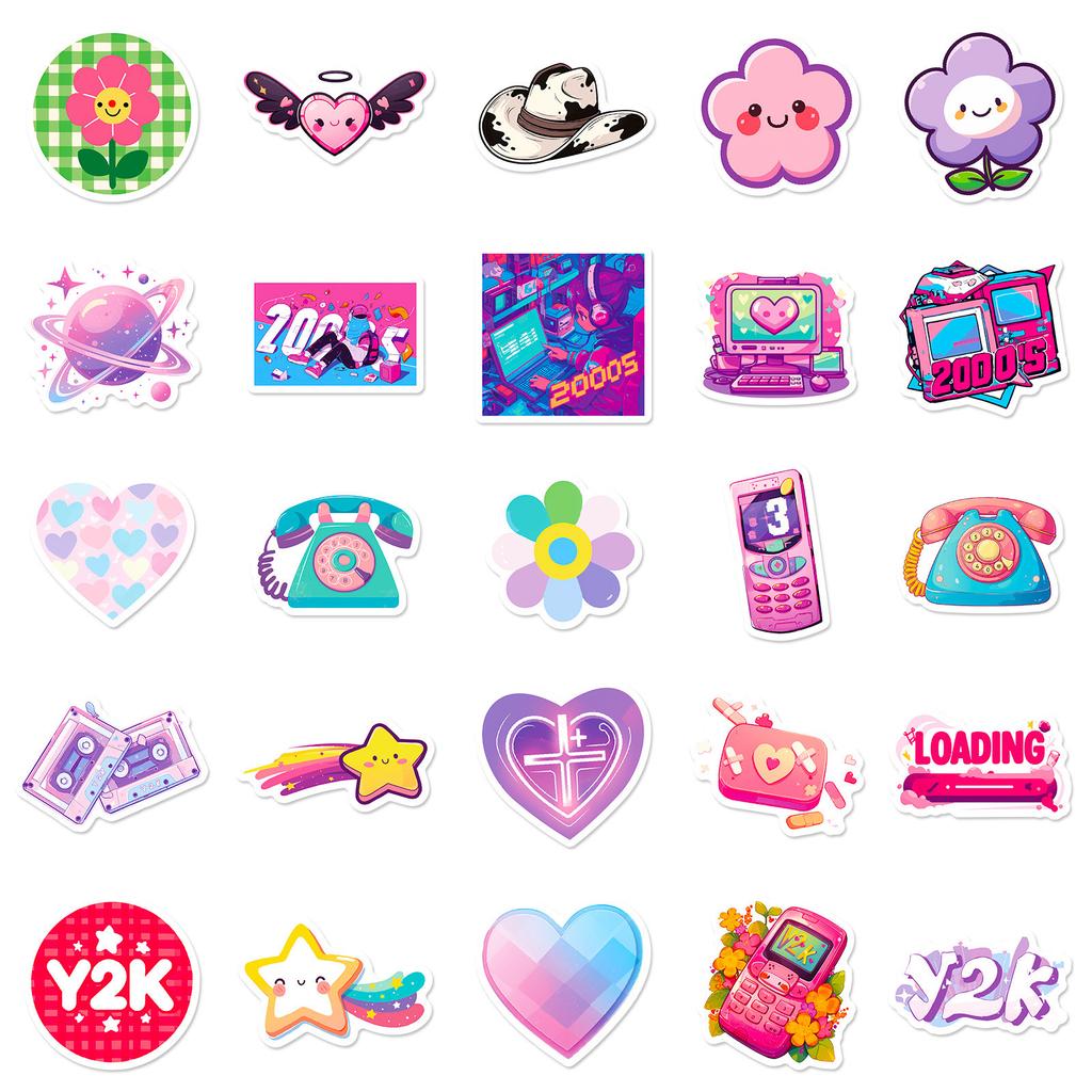 50 Розовых Милых Наклеек Граффити Цвета Макарон в Стиле Y2K Тысячелетия Декоративный Чемодан Водный Стакан