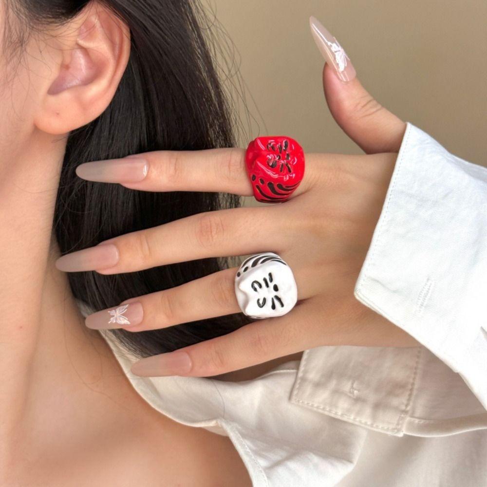 Korean Style Painting Ring Jewelry Accessories Chunky Enamel Ring Retro Drip Oil Cat Ring  Women