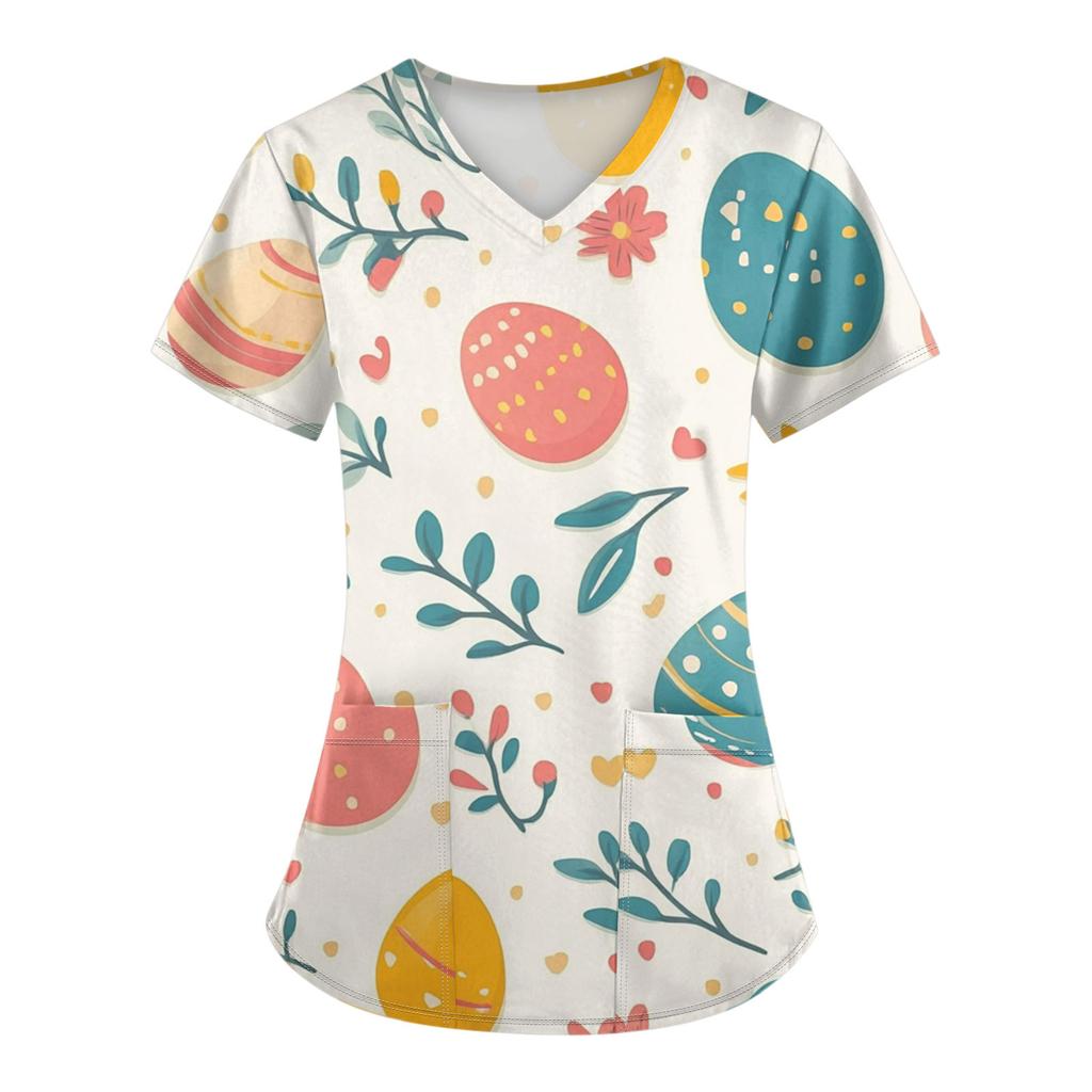 Женские модные комбинезоны с коротким рукавом и V-образным вырезом, с карманами, пасхальные топы с принтом, одежда