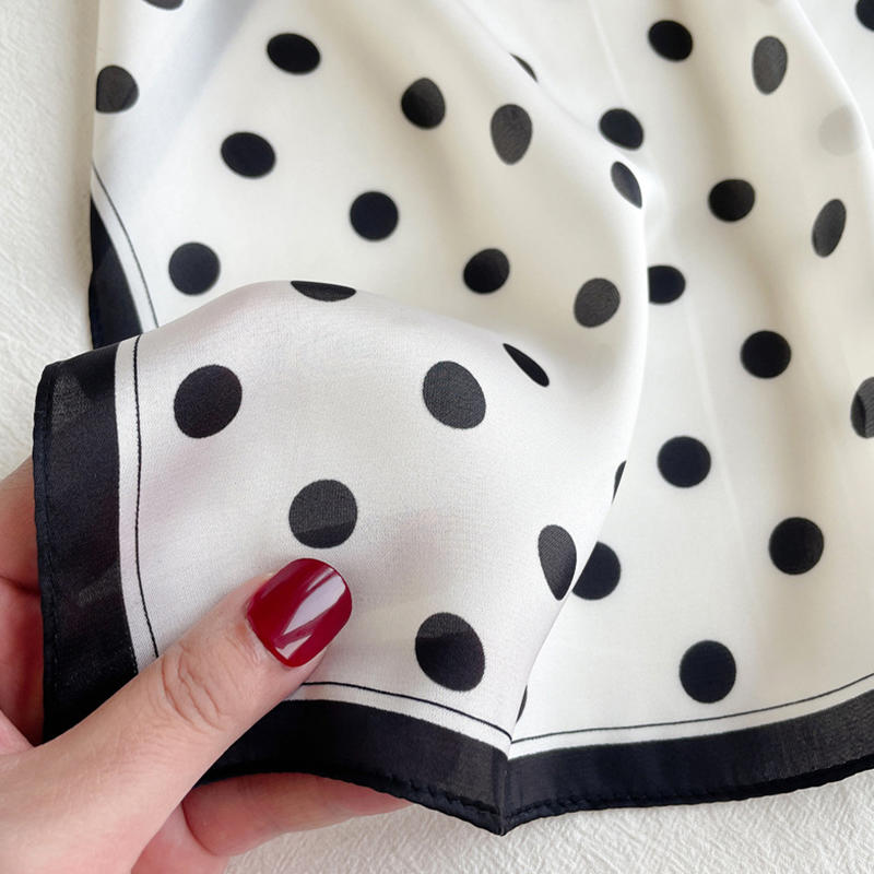 Women Lightweight Elegant Polka Dot Knotted Silk Small Square Scarf Summer Spring Elegant Neckerchief Satin Head Scarf