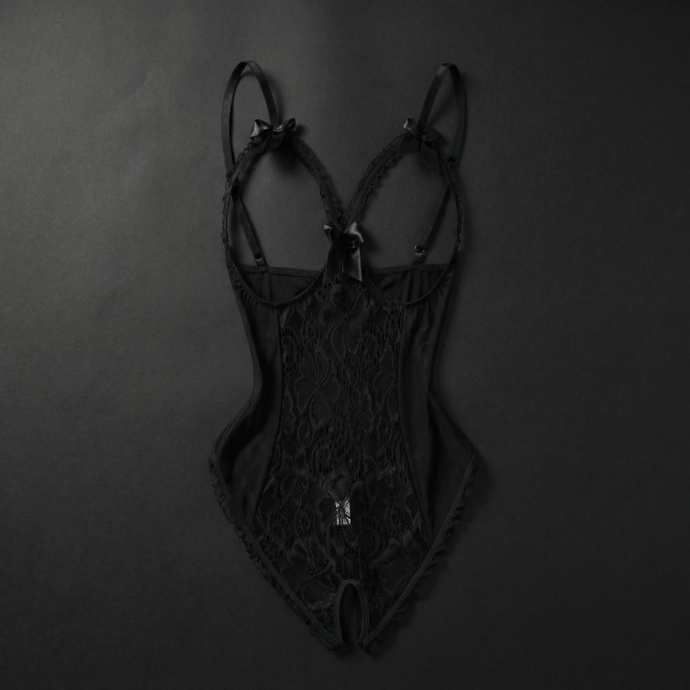 Mesh Hollow Women Underwear Open Crotch Sleeveless Jumpsuits Sweet Lace Bow Bodysuit Home