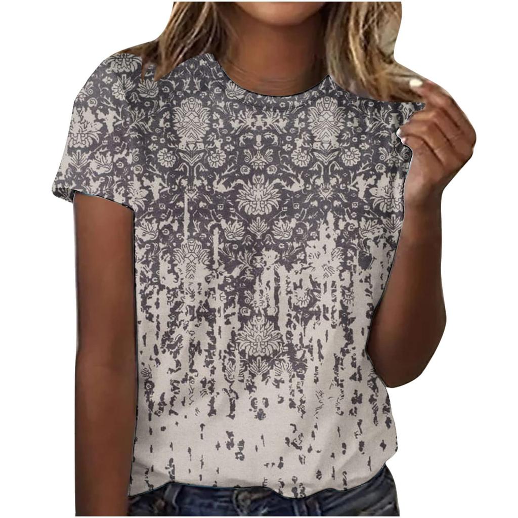 Женский модный повседневный свободный пуловер с коротким рукавом и принтом с круглым вырезом