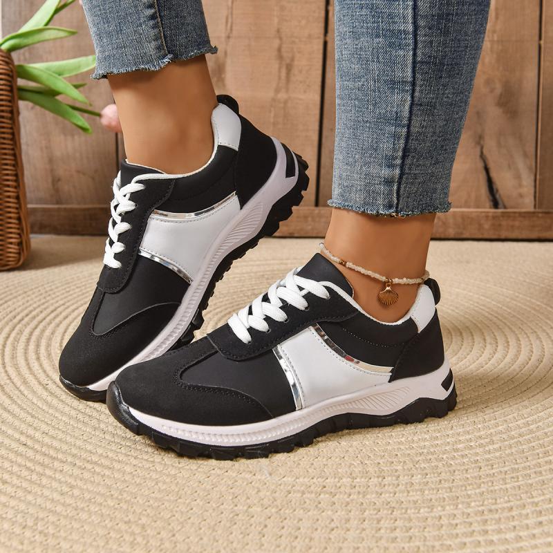 Fashion Casual Patchwork Sport Sneaker Women 2025 Summer Soft Thick Bottom Lace Up Vulcanize Shoes Women Comfortable Non Slip Shoes
