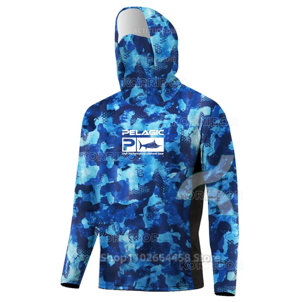 PELAGIC camouflage fishing suit for men and women long-sleeved mask hoodie sun protection breathable fishing suit can be