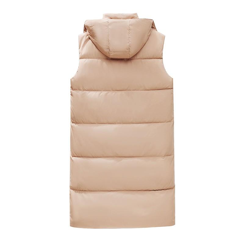 Женские длинные пуховые жилеты без рукавов с капюшоном на молнии с поясом, стеганое пальто с подкладкой, верхняя одежда