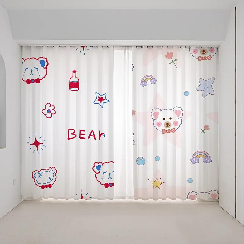 Мультфильм розовый клубника милый кролик щенок котенок принт высокая затемнение занавеска спальня гостиная жалюзи занавеска новый красивый узор