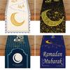 Eid Moon Print Table Runner Table Festive Atmosphere Decoration Linen Stain-resistant Long Tablecloth
