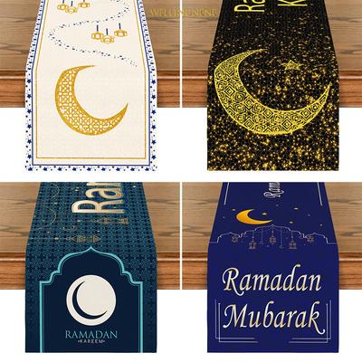 Скатерть-дорожка для стола с принтом Eid Moon, праздничная атмосфера, льняная длинная скатерть, устойчивая к пятнам