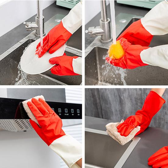 1 Pair Dishwashing Gloves Non-Slip Breathable Household Waterproof Puncture-resistant Oil-proof Design Cleaning Gloves
