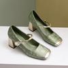 Туфли Мэри Джейн на высоком каблуке женские летние 2024 года из французского атласа с юбкой толстый каблук квадратный нос легкий рот темперамент одиночные туфли