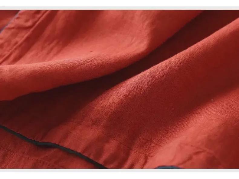 Женский ретро-вышитый кардиган из хлопка и льна с V-образным вырезом