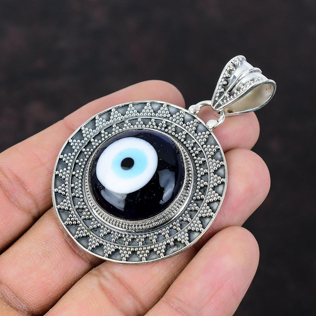 Синий цвет Подвеска от сглаза Подвеска из стерлингового серебра 925 пробы Подвеска из натурального драгоценного камня Элегантные ювелирные изделия Подвеска ручной работы Винтаж Подвеска для подарка