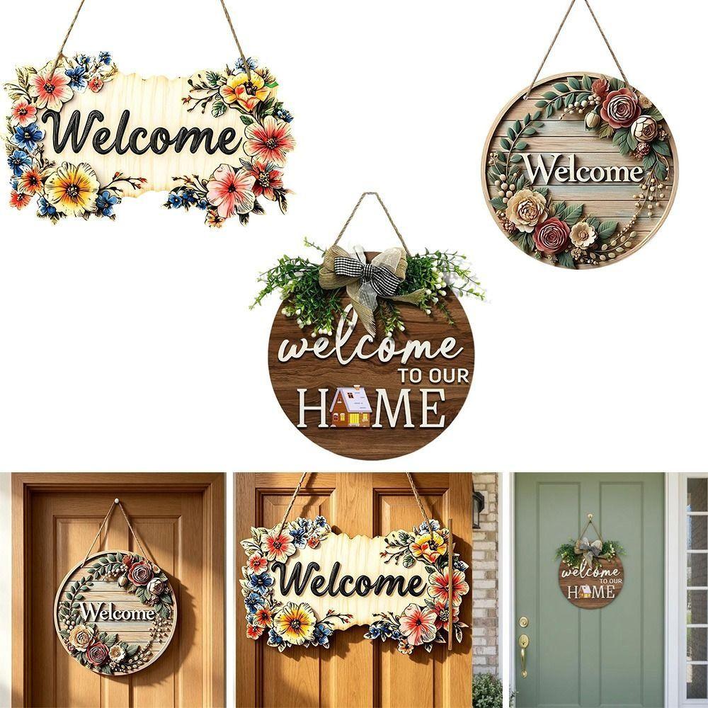 Warm Home Round Doorplate Retro Style Hanging Wooden Board New Wall Sign Front Door Decor