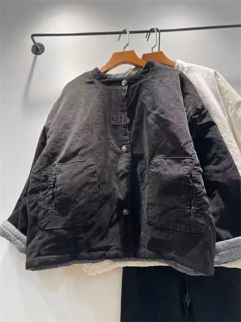 Johnature Зимняя ретро вельветовая куртка двусторонняя теплая женская свободная хлопковая повседневная лоскутная куртка