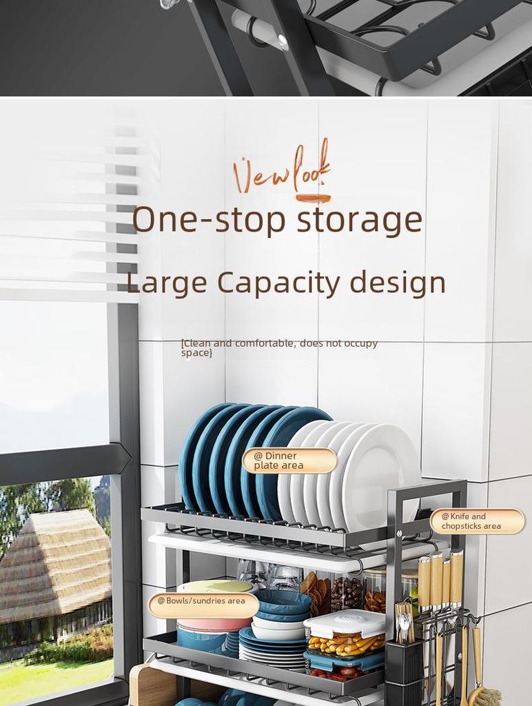 Multi-Layer Kitchen Dish and Bowl Rack with Drainage System