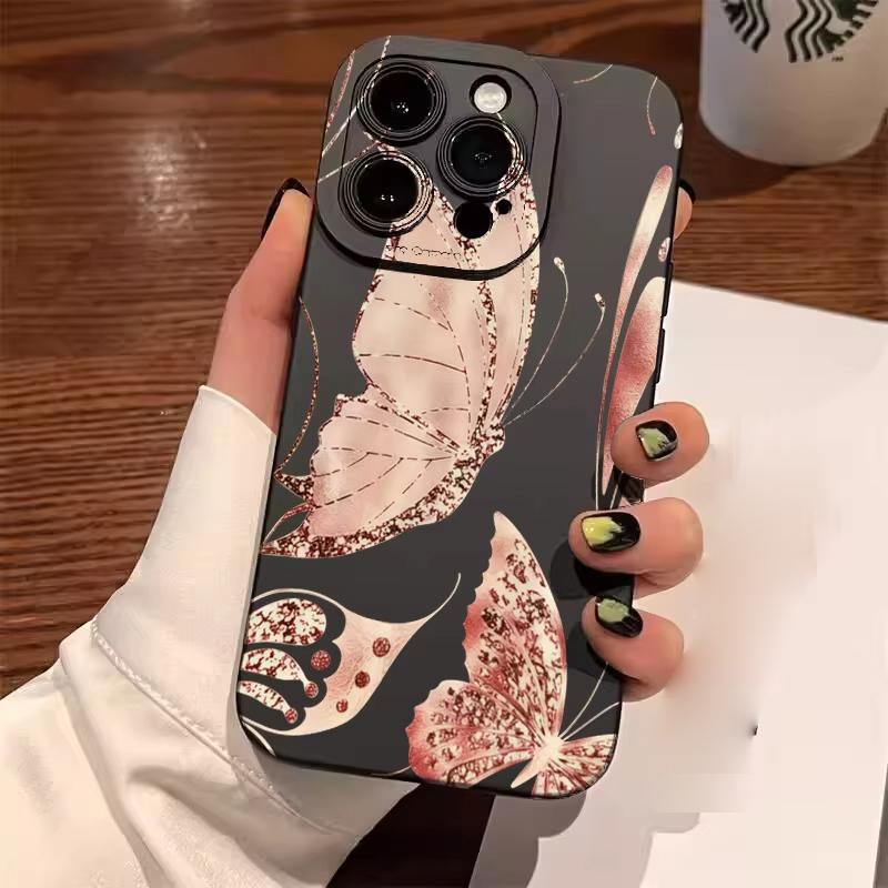 Golden Butterfly Phone Case For iPhone 17 Pro Max Air 16 Plus 15 14 13 12 11 XS X XR 13 Mini 16E Shockproof TPU Bumper Cover